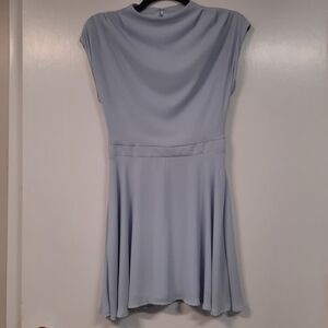 Express Light Blue Drape Mock Neck Pleat Sleeveless Sz S Mini Dress Fully Lined